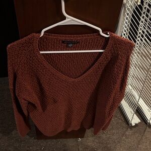 V-Neck Textured Knit Sweater in Rust
